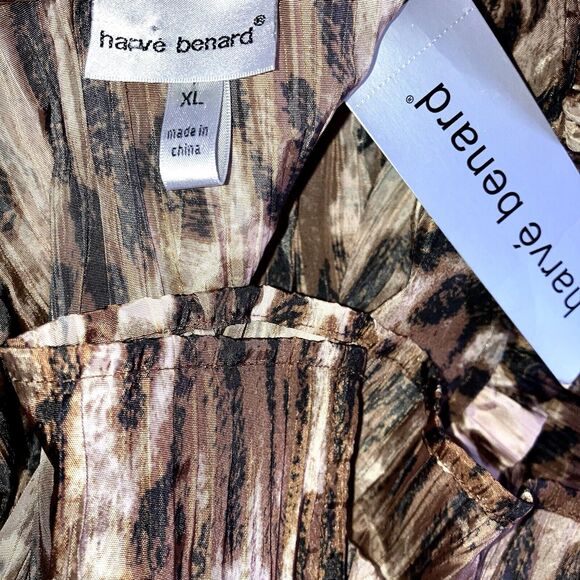 HARVE BERNARD XL Taffeta Neutral Ruffle Animal print Blouse Top Washable Crinkle - Picture 3 of 5